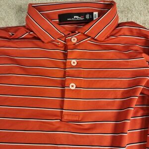 RLX Ralph Lauren Polo Shirt Mens Large Orange Striped Short Sleeve Golf Top